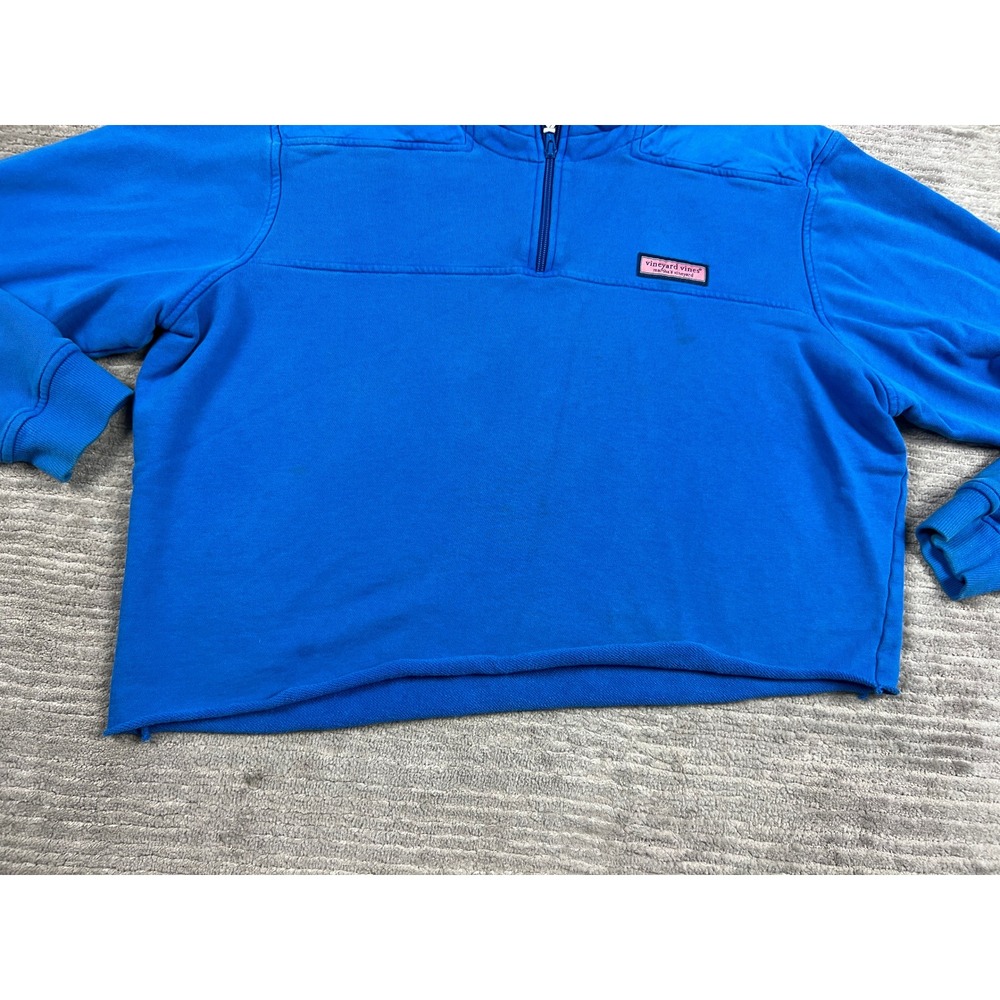 Vineyard Vines Pullover Womens L Blue Quarter Zip Raw Hem Cropped Cotton Logo - Picture 3 of 15